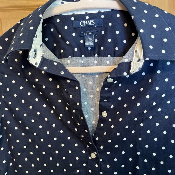 Chaps navy button front white polka dots size M preowned excellent condition - Picture 2 of 5